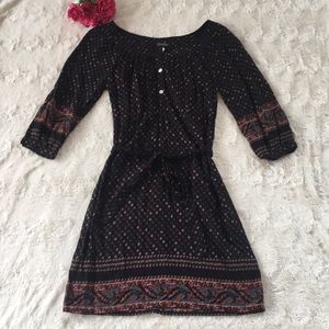 Lucky Brand Shirtdress floral black buttons dress